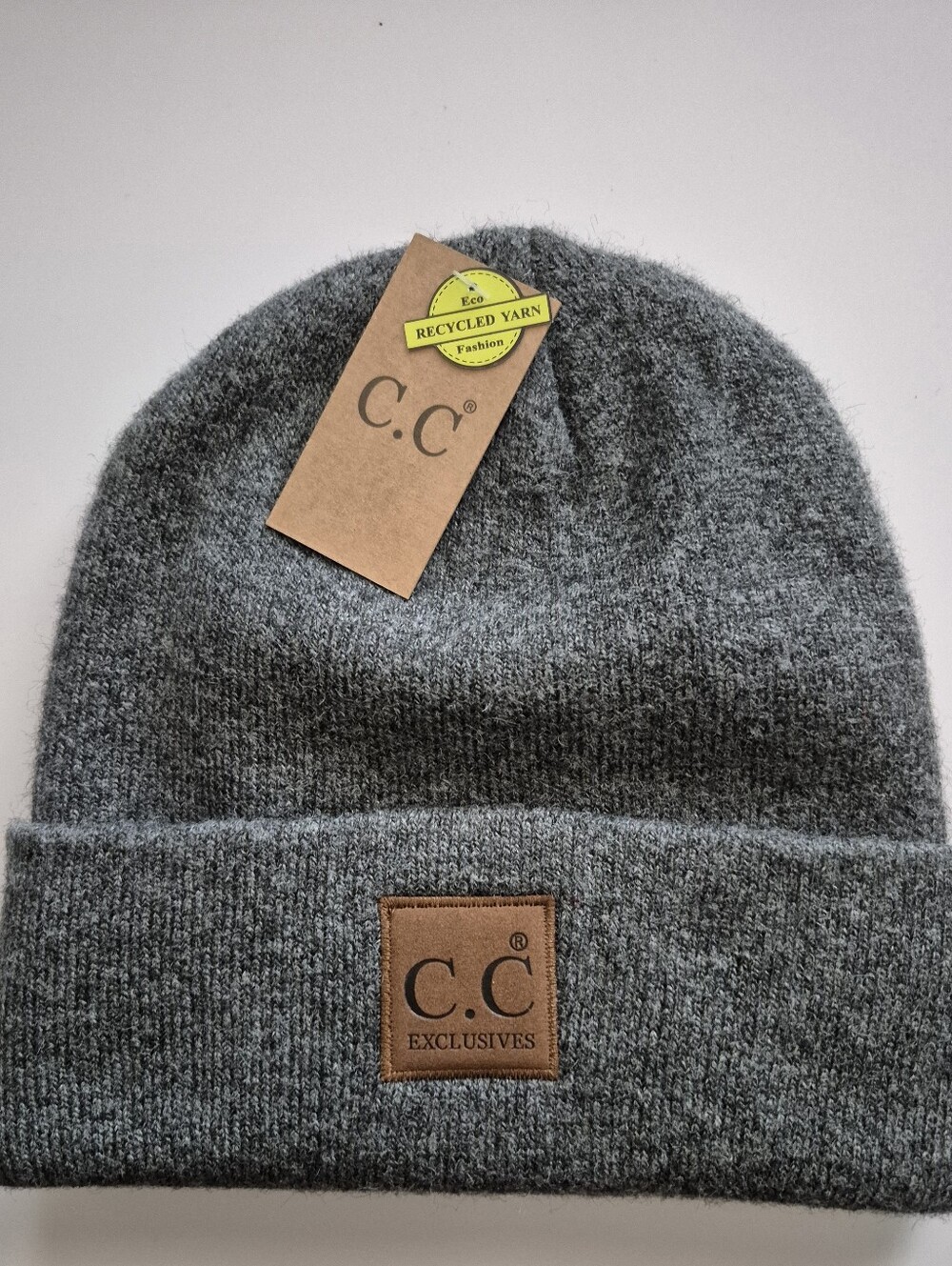 C.C Unisex Charcoal Knit Beanie with Logo Patch